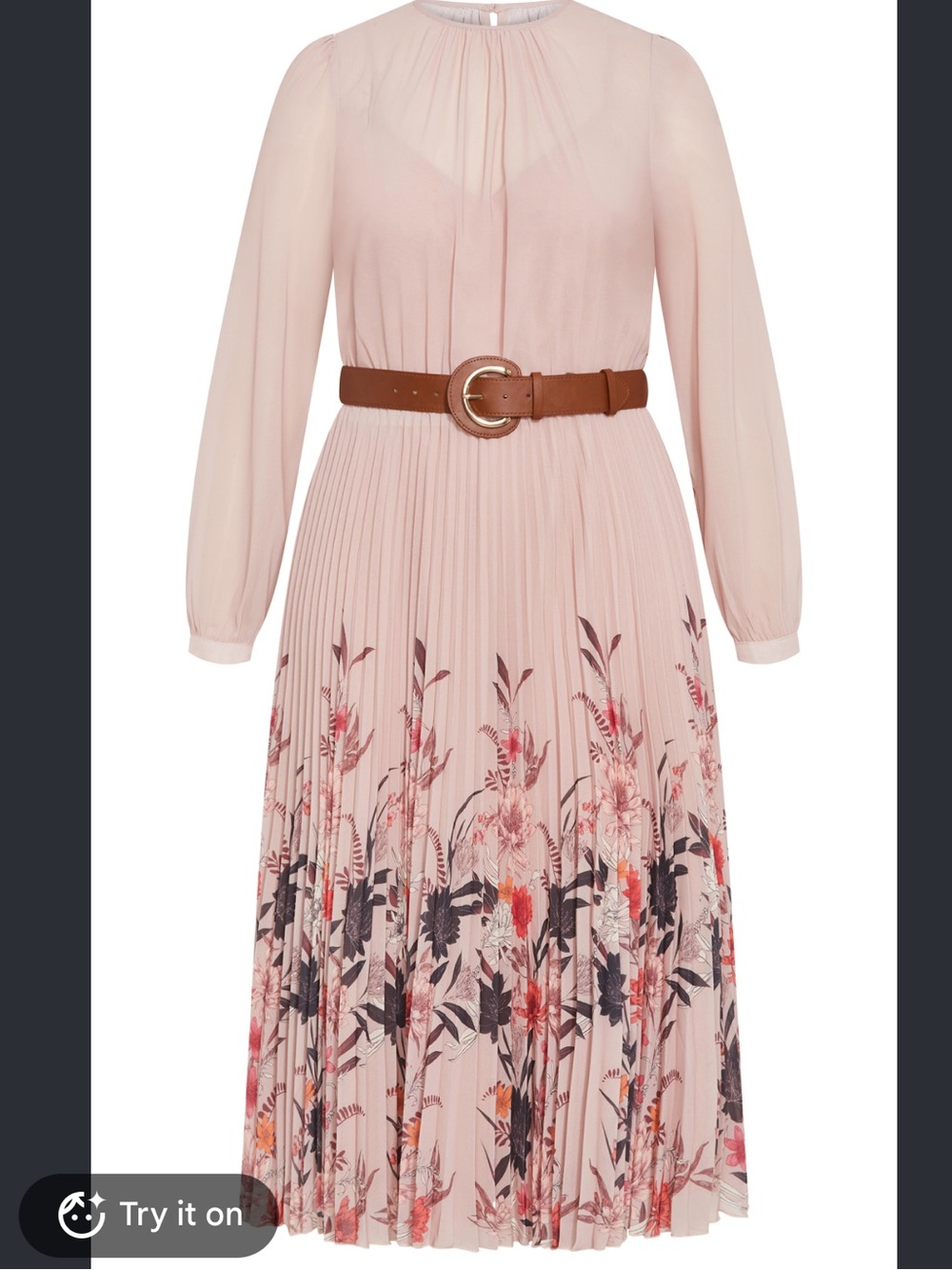 City Chic Dusty Pink Pleated Maxi Skirt with Floral Hem